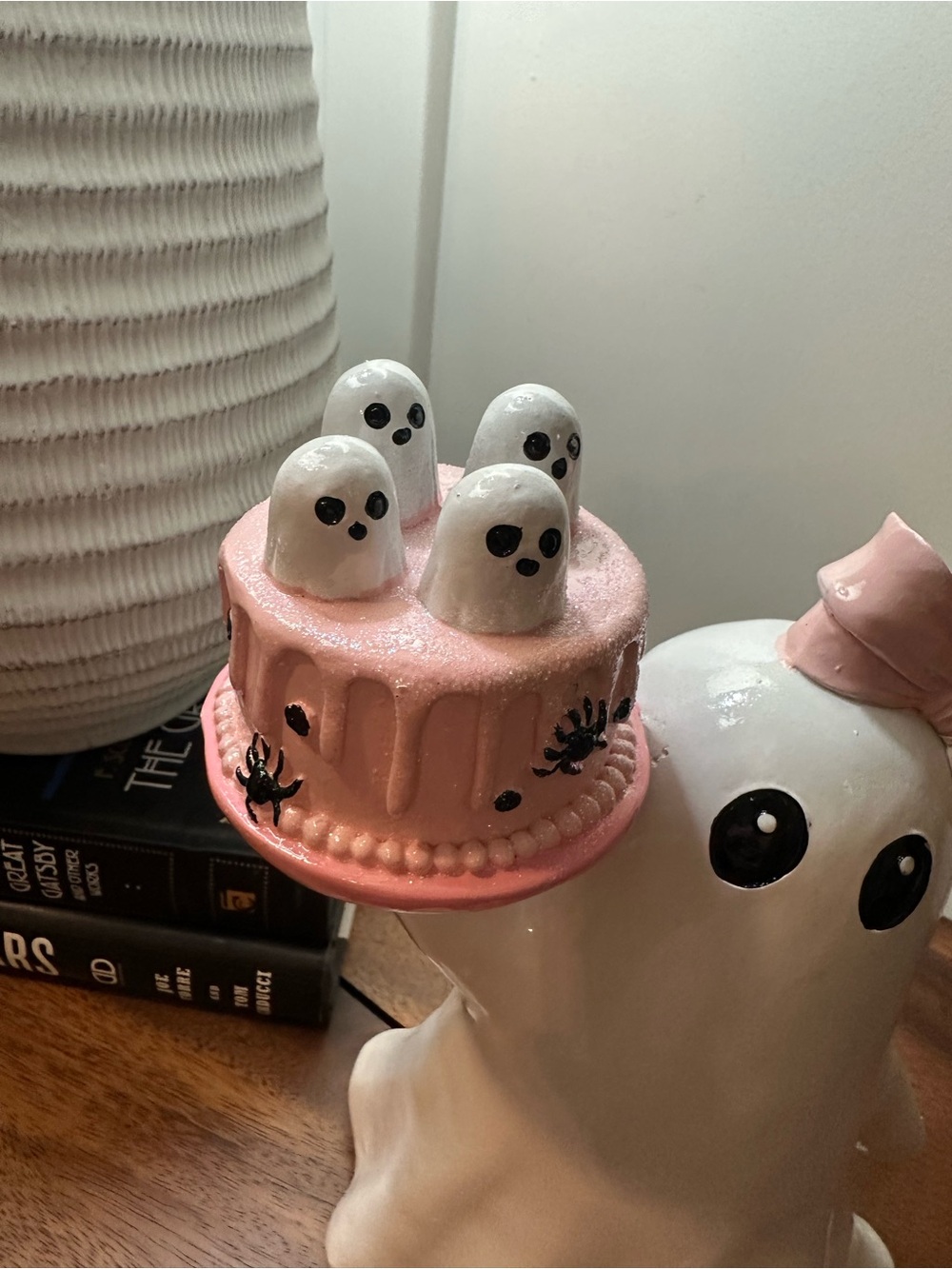 Pink Coquette Ghost Holding Haunted Cake Halloween Decor Statue Figure Viral - Picture 4 of 7